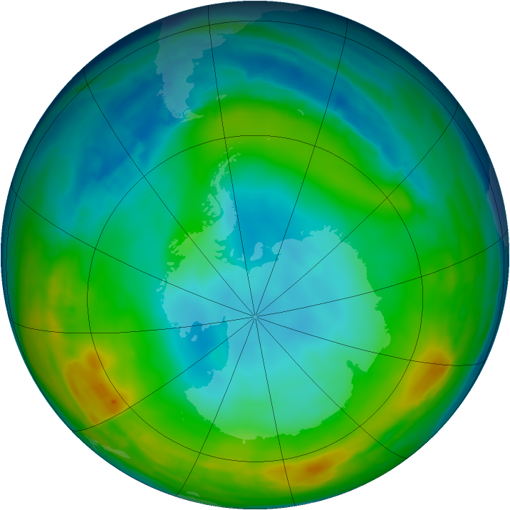 Antarctic ozone map for 30 June 2015